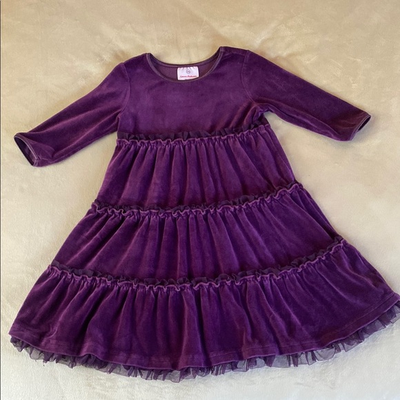 Purple Velvet Tiered Dress - Picture 1 of 6
